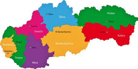 Mapa Slovenska s vyznačenými oblasťami pôsobenia kominárov