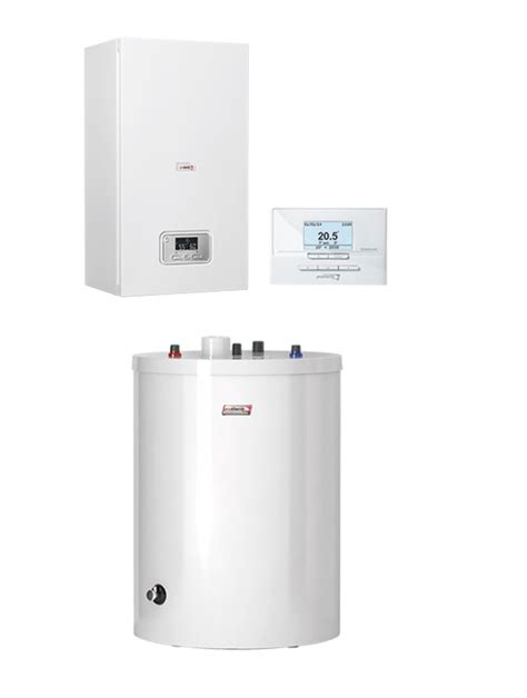 Ilustrácia kompletnej zostavy Protherm Ray s externým zásobníkom TÚV a regulátorom
