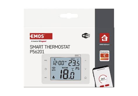 Infografika zobrazujúca prepojenie termostatu EMOS P56201 s mobilnou aplikáciou a hlasovými asistentmi