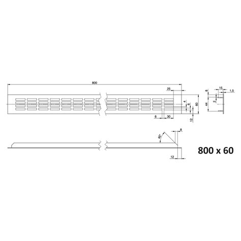 Detailná fotografia hliníkovej vetracej mriežky LAGUNA s uvedenými rozmermi