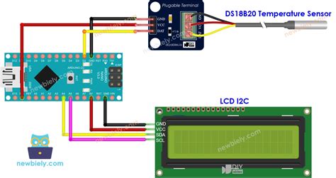 Schéma zapojenia elektronického termostatu s Arduino NANO, čidlom DS18B20 a MOSFET tranzistorom pre ovládanie ohrevu