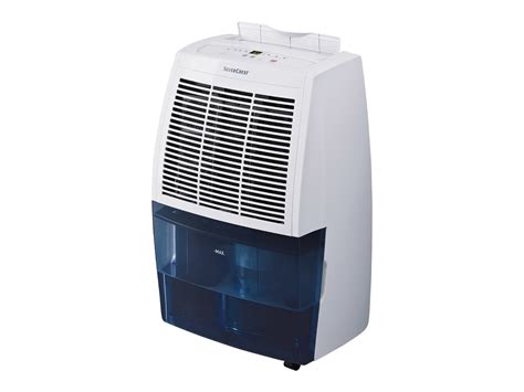 Odvlhčovač vzduchu Silvercrest SLE 320 D5 v prevádzke, s detailom na ovládací panel a LED displej.