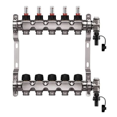 Ilustračný obrázok plastového rozdeľovača podlahového vykurovania s prietokomermi