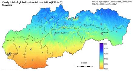 Mapa globálneho slnečného žiarenia v Slovenskej republike