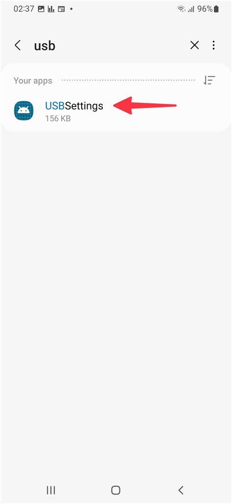 Screenshot nastavení aplikácie USBSettings na Samsung Galaxy