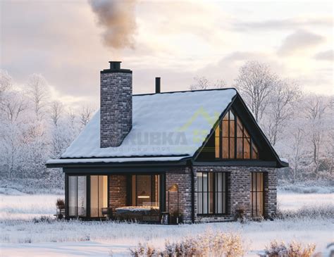 Ilustračná fotografia rodinného domu s komínom a naskladaným drevom pripraveným na kúrenie