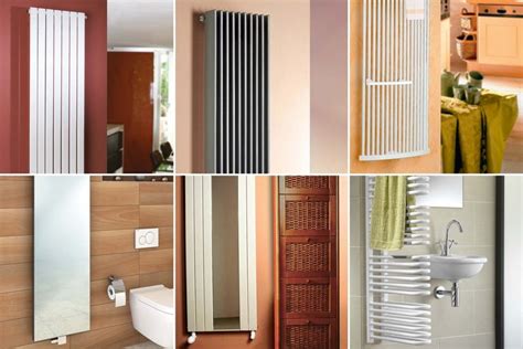 Koláž rôznych dizajnov kúpeľňových radiátorov