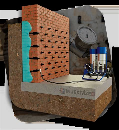 Schéma injektáže muriva s vyznačenými vrtmi a injektormi