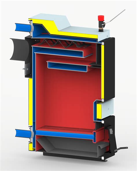 Schéma kotla Tytan Bio s vyznačenými časťami pre spaľovanie dreva