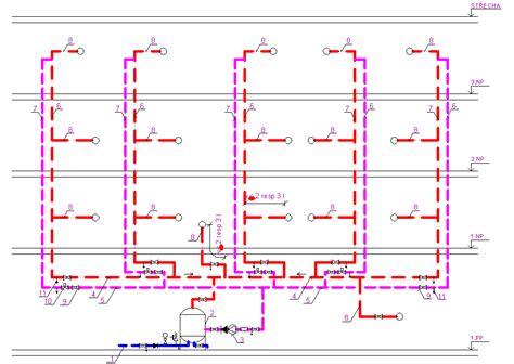 Schematické znázornenie rozvodu potrubí pre rekuperáciu v dome