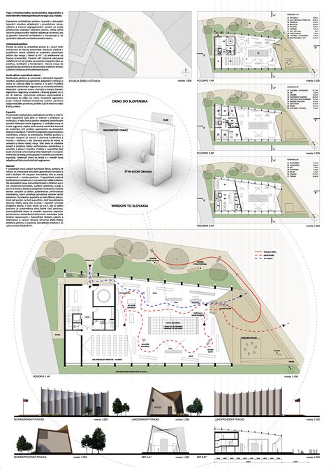 Architektonický návrh moderného obytného komplexu s dôrazom na výškové rozdiely a presklené fasády.