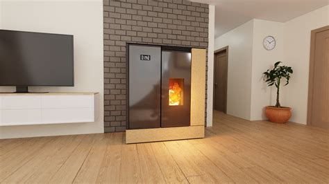 Návrh interiéru s krbovými kachľami na pelety