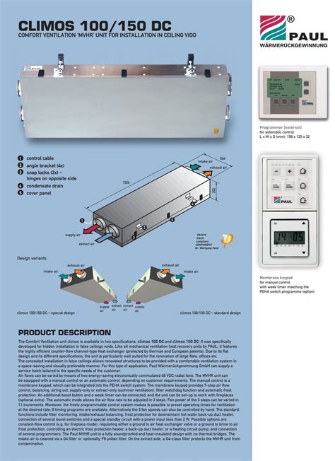 Nákres inštalácie jednotky Paul Climos 100 DC v podhľade