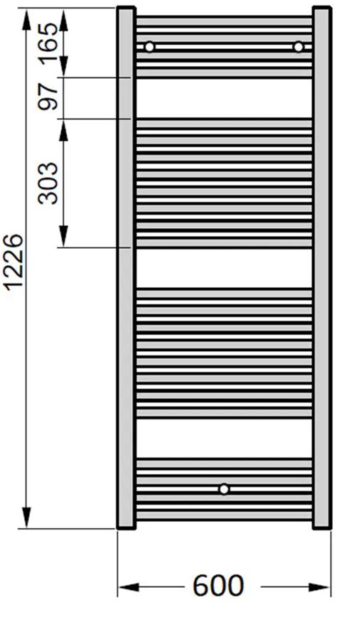 Diagram s rozmermi radiátora Zehnder Virando 1226 x 600 mm