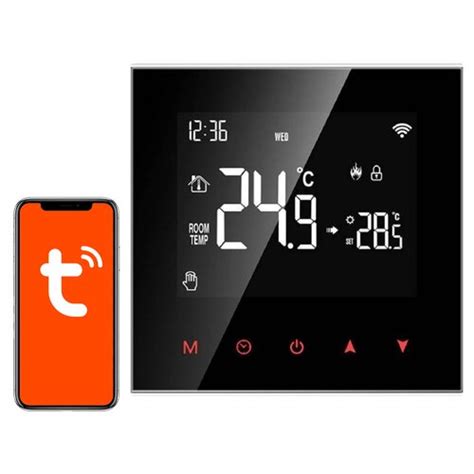 Ilustračné foto moderného zásuvkového termostatu s displejom a Wi-Fi symbolom