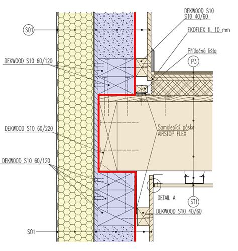 Detail parozábrany s perforáciami od skrutiek a inštalačných prestupov