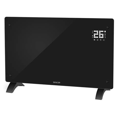 Moderný tepelný konvektor SENCOR s prednou doskou z tvrdeného skla.