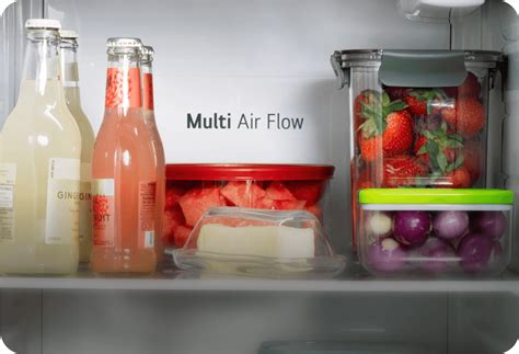 Infografika s piktogramami rôznych funkcií chladničky (No Frost, Multi Air Flow, Zero Zone, Super Cool/Freeze)