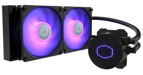 Ilustračné foto vodného chladenia Cooler Master MasterLiquid ML240L RGB s dôrazom na RGB osvetlenie a radiátor