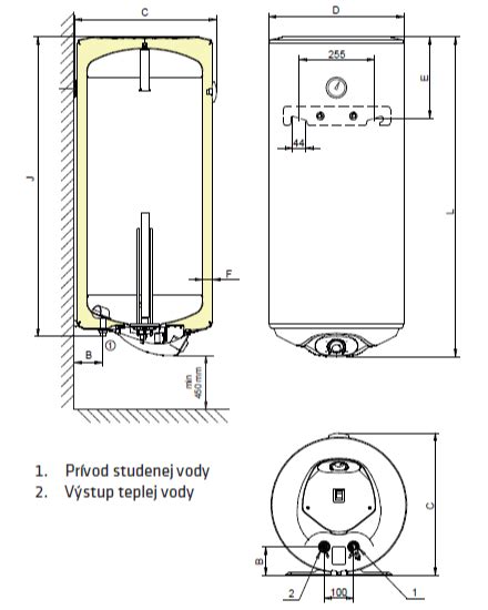 Ilustrácia akumulačného ohrievača vody (bojlera)