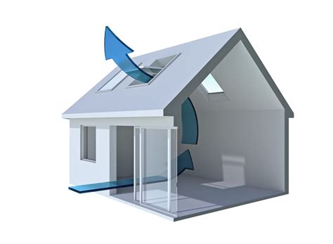 Ilustrácia zobrazujúca ako strešné okná podporujú prirodzené vetranie a komínový efekt