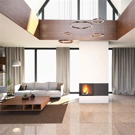 Vizualizácia moderného interiérového krbu