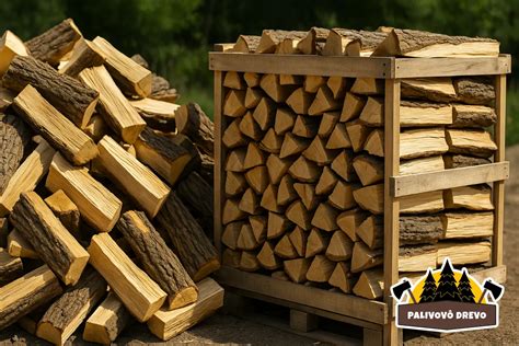 Vizualizácia rôznych foriem dodania palivového dreva: sypané, v palete, guľatina