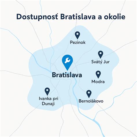Mapa zobrazujúca oblasť pokrytia servisných služieb v Bratislave a okolí