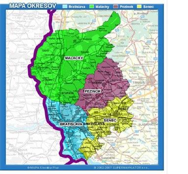 Mapa Bratislavského kraja s vyznačenými lokalitami predajcov