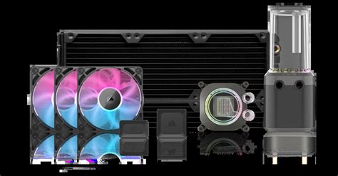 Ilustrácia rôznych komponentov pre custom loop vodné chladenie.
