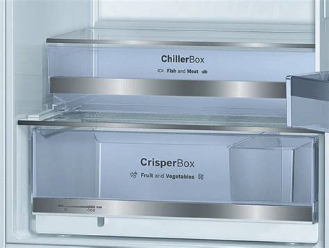 Ilustračná schéma vnútorného usporiadania chladničky Bosch KGV39VW31S s vyznačenými zónami BigBox a CrisperBox