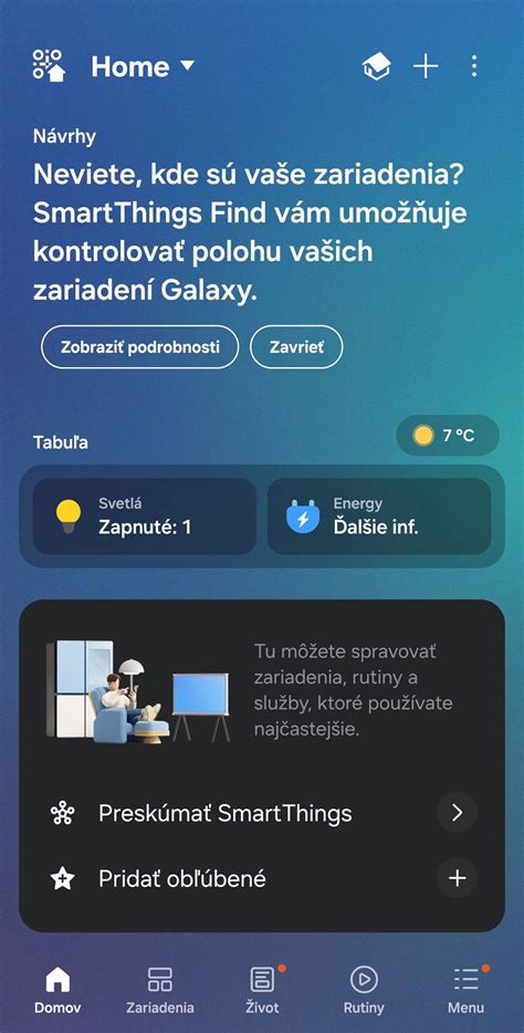 Snímka obrazovky aplikácie SmartThings zobrazujúca ovládanie klimatizácie
