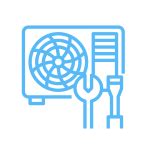 Ilustrácia technika používajúceho UV lampu a okuliare na detekciu úniku chladiva v motorovom priestore