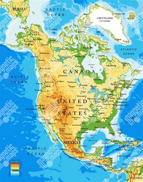 Mapa Severnej Ameriky s vyznačenými USA a Kanadou