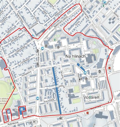 mapa sídliska Klokočina s vyznačenými ulicami dotknutými stavebnými prácami