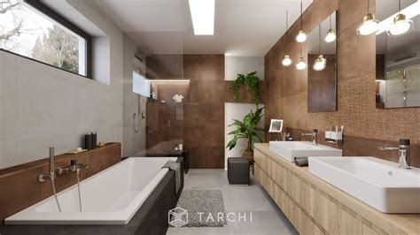 Vizualizácia modernej kúpeľne s rebríkovým radiátorom a uterákmi