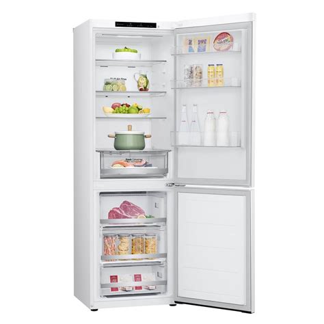 Interiér chladničky LG GA-B419 s detailným pohľadom na police a zásuvky