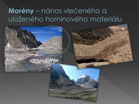 Infografika ukazujúca rôzne glaciálne formy reliéfu: kar, tróg, morény, fjordy