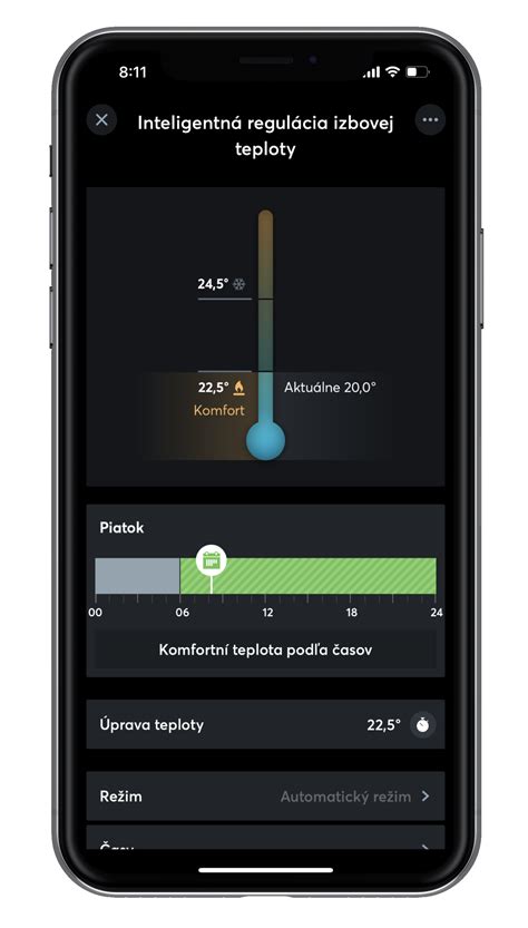 Snímka obrazovky mobilnej aplikácie pre ovládanie klimatizácie SEVRA
