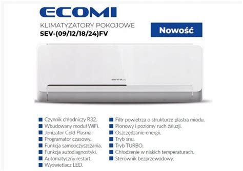 Tabuľka s technickými parametrami klimatizácie SEVRA Ecomi