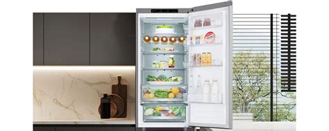 Ilustračná fotografia modernej kombinovanej chladničky LG s otvorenými dverami