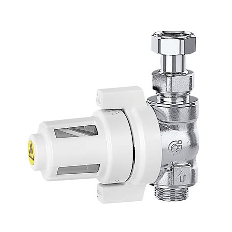 Detailný pohľad na magnetický filter Caleffi XS®, zobrazujúci jeho kompaktné rozmery a pripojovacie prvky
