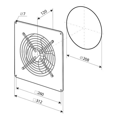 Technický nákres axiálneho ventilátora VENTS OV1 315 s rozmermi