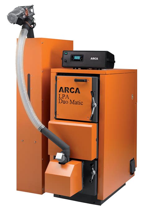 Photo of a combined wood and pellet boiler, possibly model LPA Duo Matic