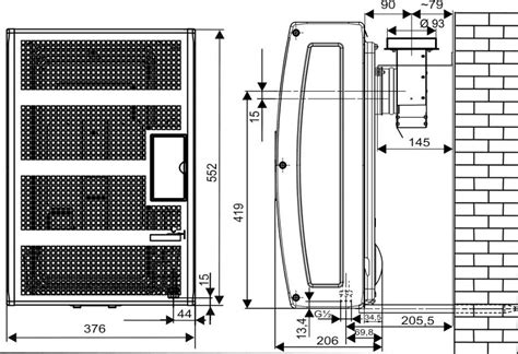 Ilustračná schéma plynového telesa MORA PT 6153 s detailmi odťahu spalín do komína