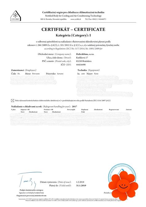 Certifikát o prevedení odbornej revízie komína