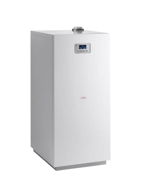 Zobrazuje stacionárny plynový kondenzačný kotol Protherm Medveď Condens KKS, s detailom na ovládací panel.