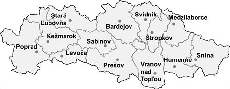 Mapa Prešovského kraja s vyznačenými sídlami firiem