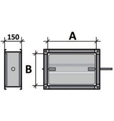 Schematický nákres ručnej regulačnej klapky s uvedenými rozmermi