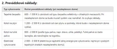 Tabuľka porovnávajúca prevádzkové náklady olejového kotla s inými typmi vykurovania